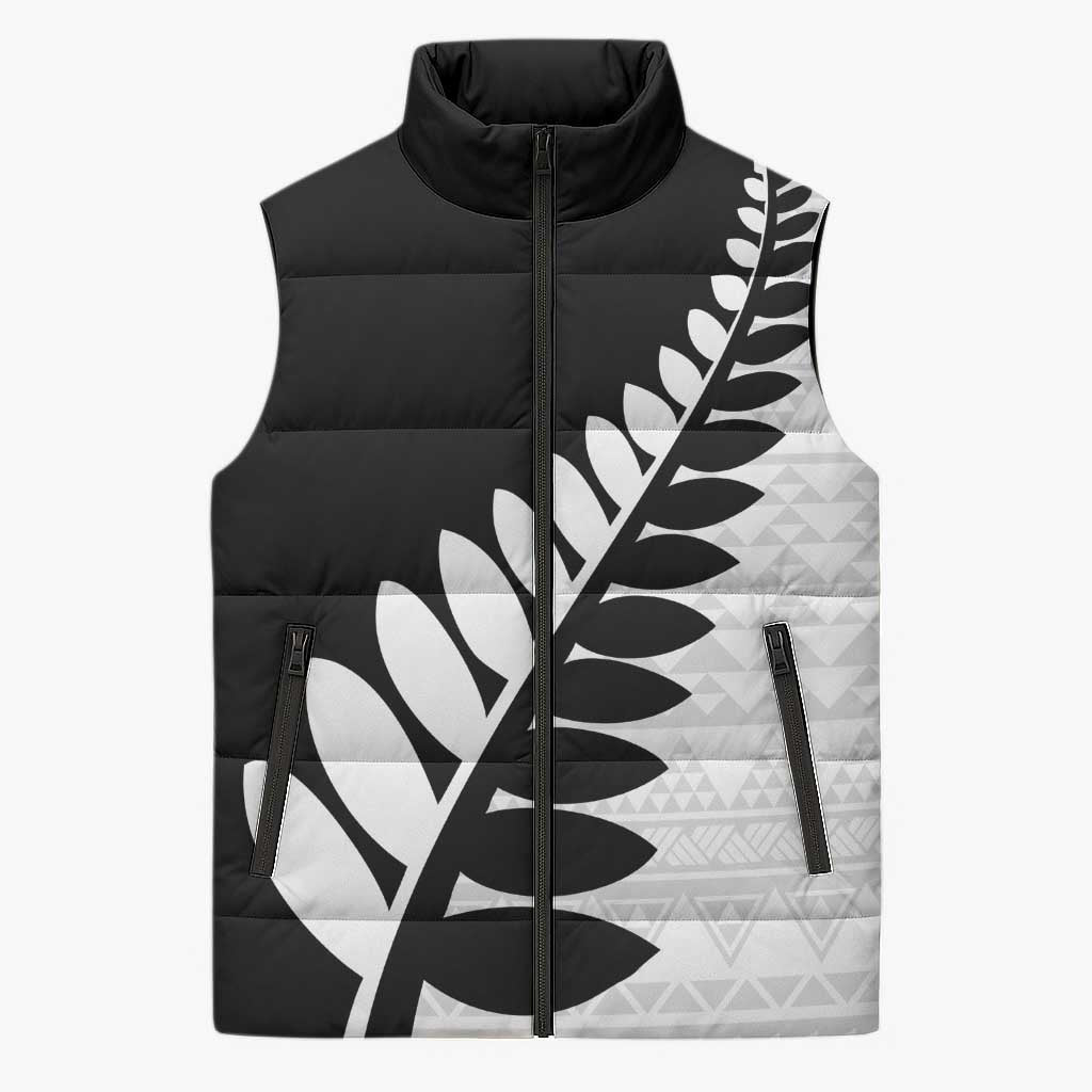 New Zealand Silver Fern Niho Taniwha Sleeveless Puffer Jacket LT9 Unisex Black - Polynesian Pride
