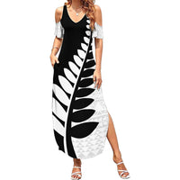 New Zealand Silver Fern Niho Taniwha Summer Maxi Dress LT9 Women Black - Polynesian Pride