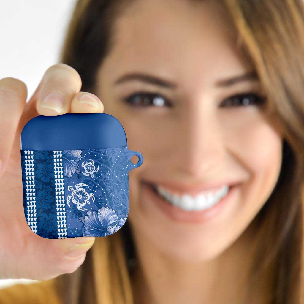 Blue Hibiscus Turle AirPods Case Hawaiian Style Tribal Tapa Pattern LT9 Blue - Polynesian Pride