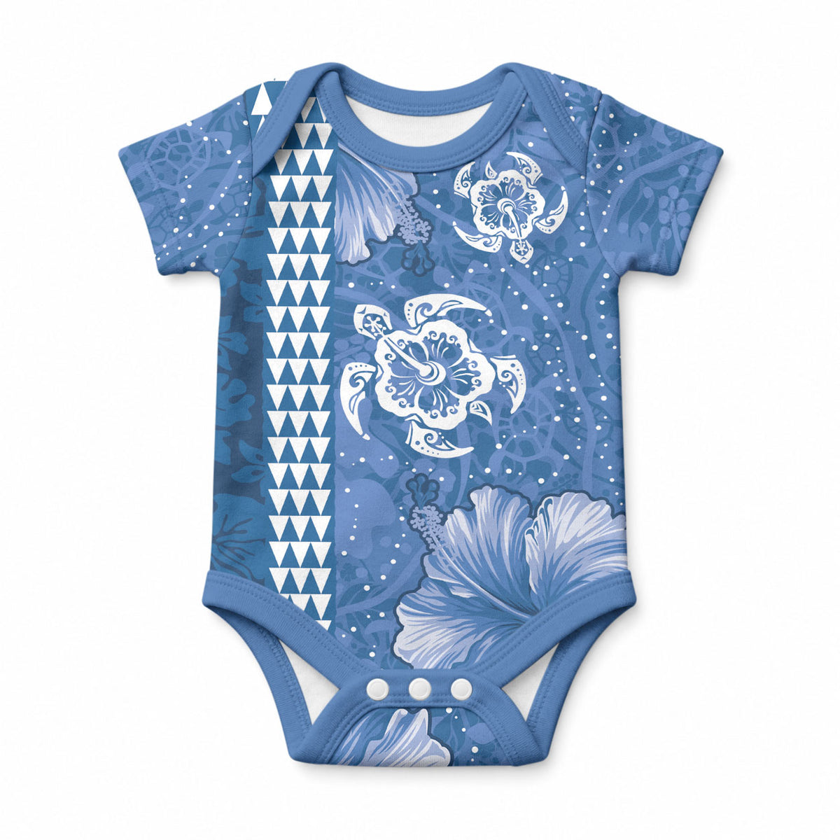 Blue Hibiscus Turtle Baby Onesie Hawaiian Style Tribal Tapa Pattern LT9 Blue - Polynesian Pride