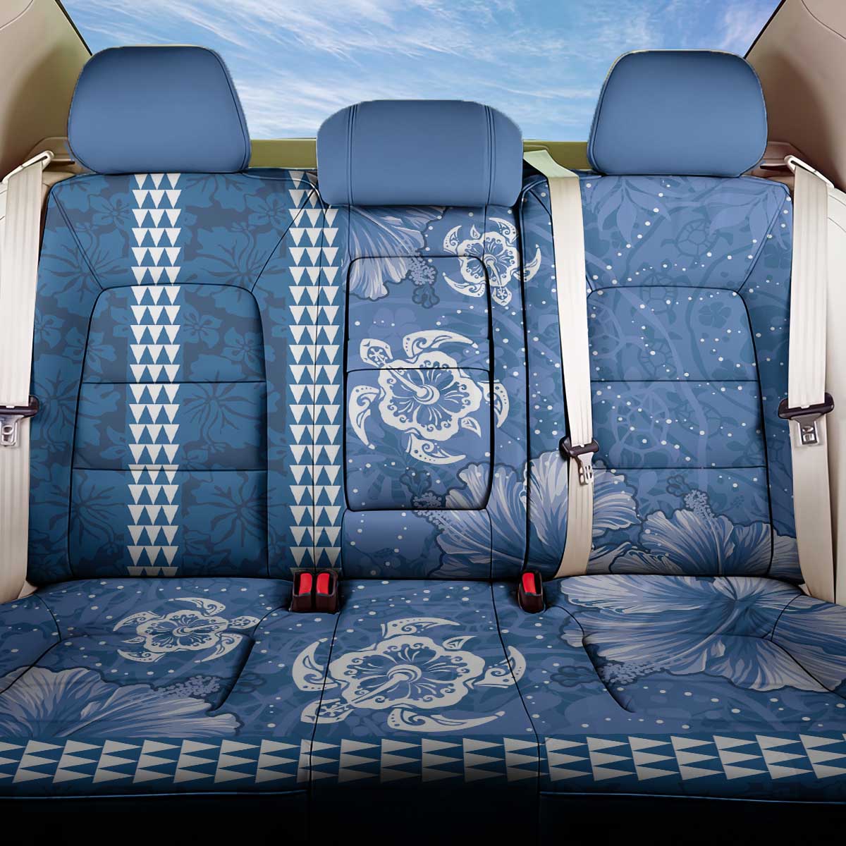 Blue Hibiscus Turle Back Car Seat Cover Hawaiian Style Tribal Tapa Pattern LT9 One Size Blue - Polynesian Pride