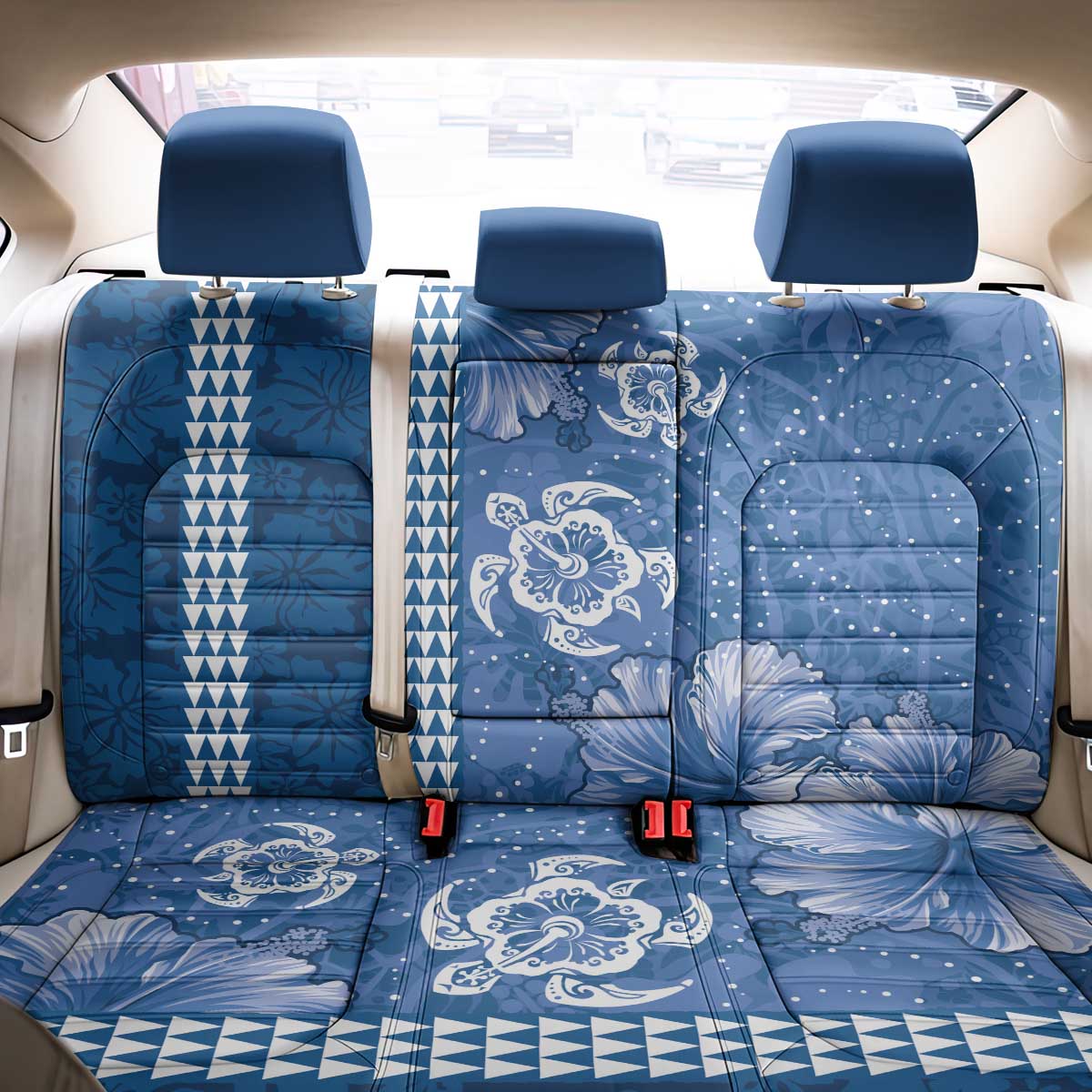 Blue Hibiscus Turle Back Car Seat Cover Hawaiian Style Tribal Tapa Pattern LT9 - Polynesian Pride