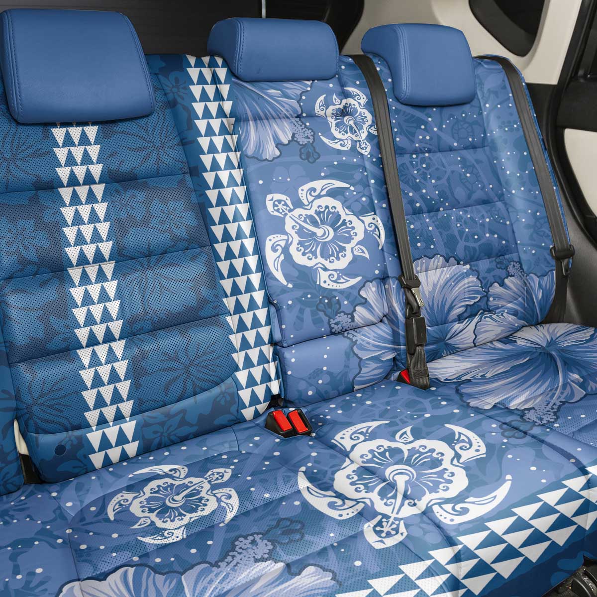 Blue Hibiscus Turle Back Car Seat Cover Hawaiian Style Tribal Tapa Pattern LT9 - Polynesian Pride