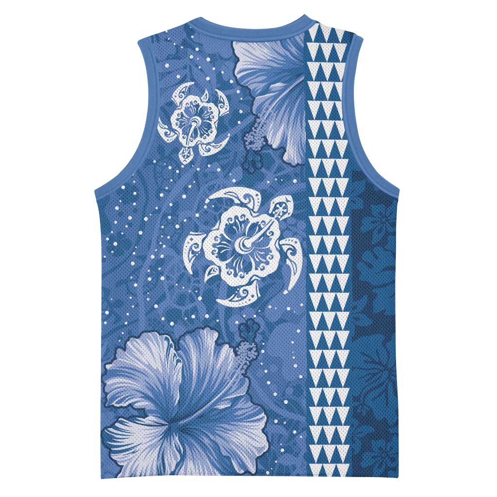 Blue Hibiscus Turle Basketball Jersey Hawaiian Style Tribal Tapa Pattern LT9 - Polynesian Pride