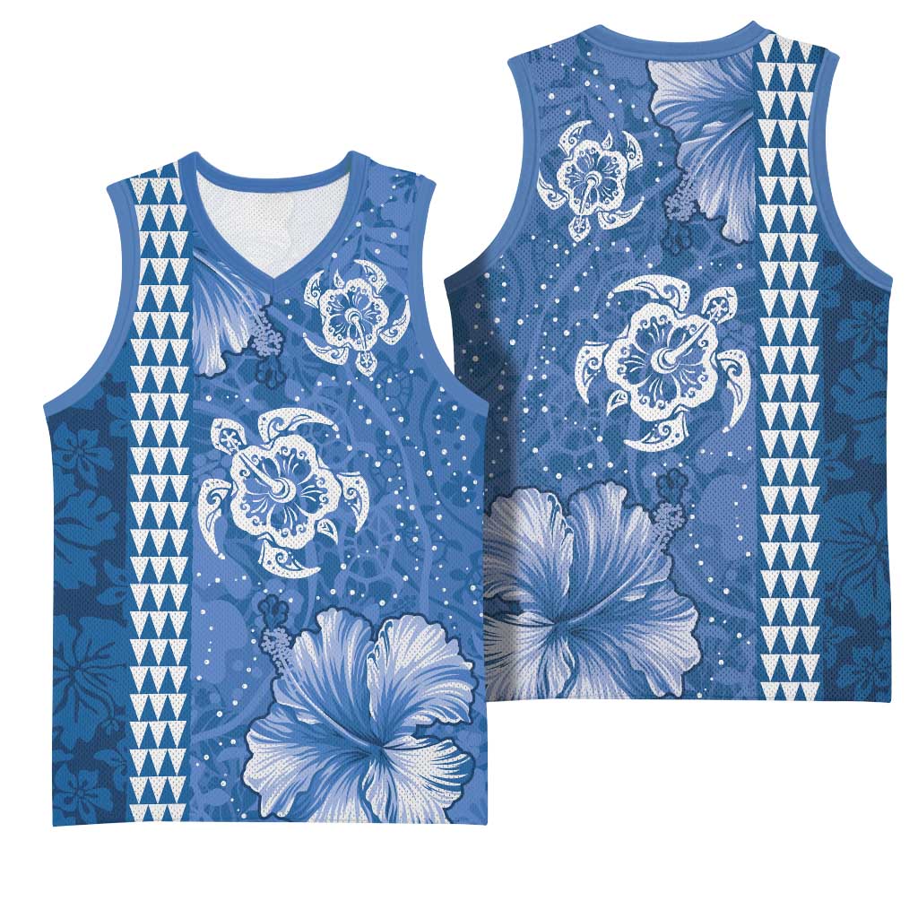 Blue Hibiscus Turle Basketball Jersey Hawaiian Style Tribal Tapa Pattern LT9 - Polynesian Pride