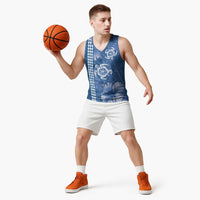 Blue Hibiscus Turle Basketball Jersey Hawaiian Style Tribal Tapa Pattern LT9 - Polynesian Pride