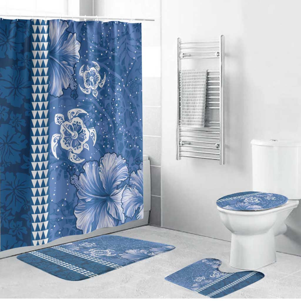 Blue Hibiscus Turle Bathroom Set Hawaiian Style Tribal Tapa Pattern LT9 Bathroom Set (4 pcs) Blue - Polynesian Pride