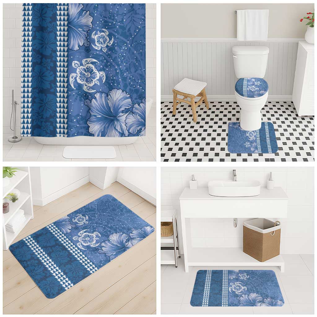 Blue Hibiscus Turle Bathroom Set Hawaiian Style Tribal Tapa Pattern LT9 - Polynesian Pride