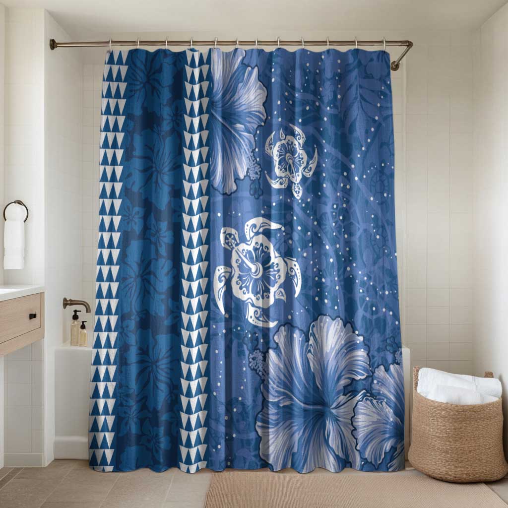 Blue Hibiscus Turle Bathroom Set Hawaiian Style Tribal Tapa Pattern LT9 Shower Curtain Only Blue - Polynesian Pride