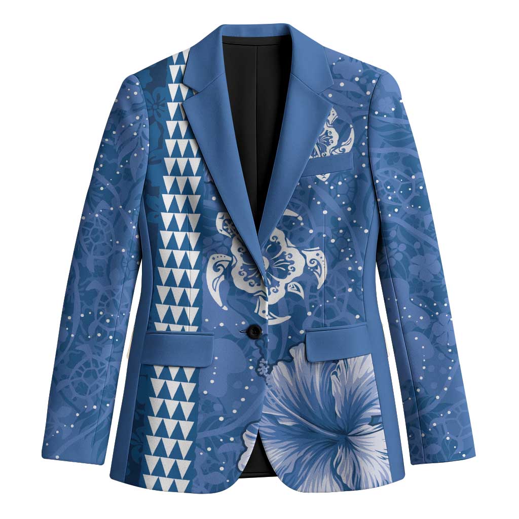Blue Hibiscus Turle Blazer Hawaiian Style Tribal Tapa Pattern LT9 Unisex Blue - Polynesian Pride