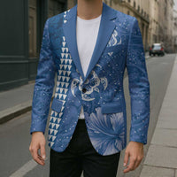 Blue Hibiscus Turle Blazer Hawaiian Style Tribal Tapa Pattern LT9 - Polynesian Pride
