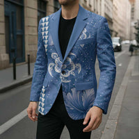Blue Hibiscus Turle Blazer Hawaiian Style Tribal Tapa Pattern LT9 - Polynesian Pride