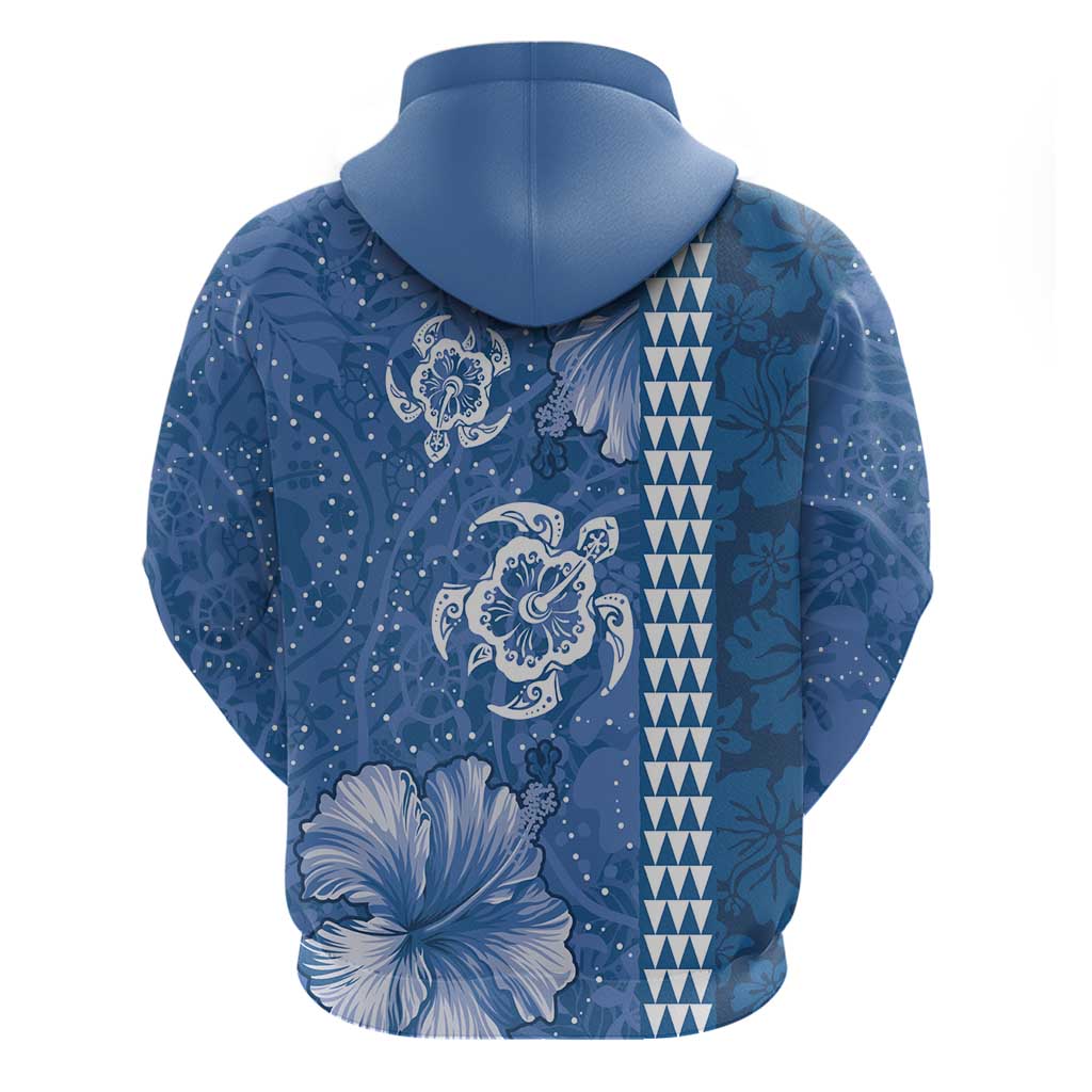 Blue Hibiscus Turle Hoodie Hawaiian Style Tribal Tapa Pattern LT9 - Polynesian Pride