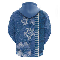 Blue Hibiscus Turle Hoodie Hawaiian Style Tribal Tapa Pattern LT9 - Polynesian Pride