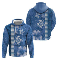 Blue Hibiscus Turle Hoodie Hawaiian Style Tribal Tapa Pattern LT9 - Polynesian Pride