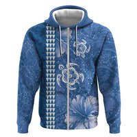 Blue Hibiscus Turle Hoodie Hawaiian Style Tribal Tapa Pattern LT9 Zip Hoodie Blue - Polynesian Pride