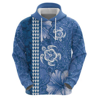 Blue Hibiscus Turle Hoodie Hawaiian Style Tribal Tapa Pattern LT9 - Polynesian Pride