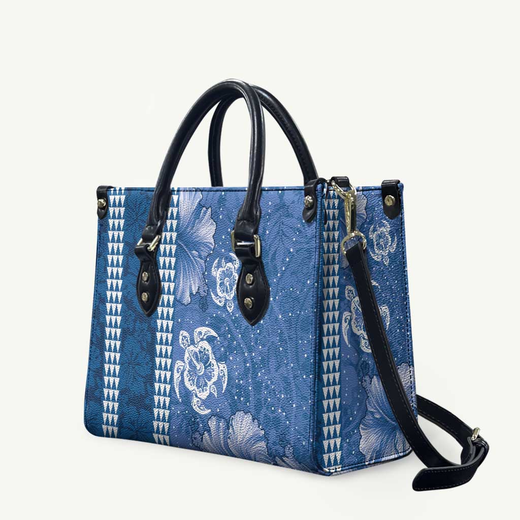 Blue Hibiscus Turle Leather Bag Hawaiian Style Tribal Tapa Pattern LT9 Blue - Polynesian Pride