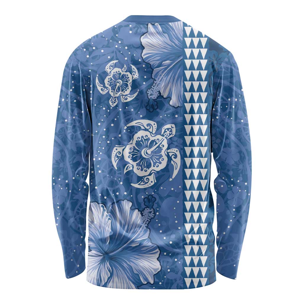 Blue Hibiscus Turle Long Sleeve Shirt Hawaiian Style Tribal Tapa Pattern LT9 - Polynesian Pride