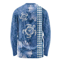 Blue Hibiscus Turle Long Sleeve Shirt Hawaiian Style Tribal Tapa Pattern LT9 - Polynesian Pride
