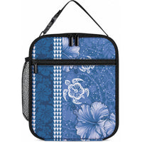 Blue Hibiscus Turtle Lunch Bag Hawaiian Style Tribal Tapa Pattern LT9 10.2 × 8.3 × 4.3 inch Blue - Polynesian Pride
