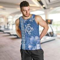Blue Hibiscus Turle Men Tank Top Hawaiian Style Tribal Tapa Pattern LT9 Blue - Polynesian Pride