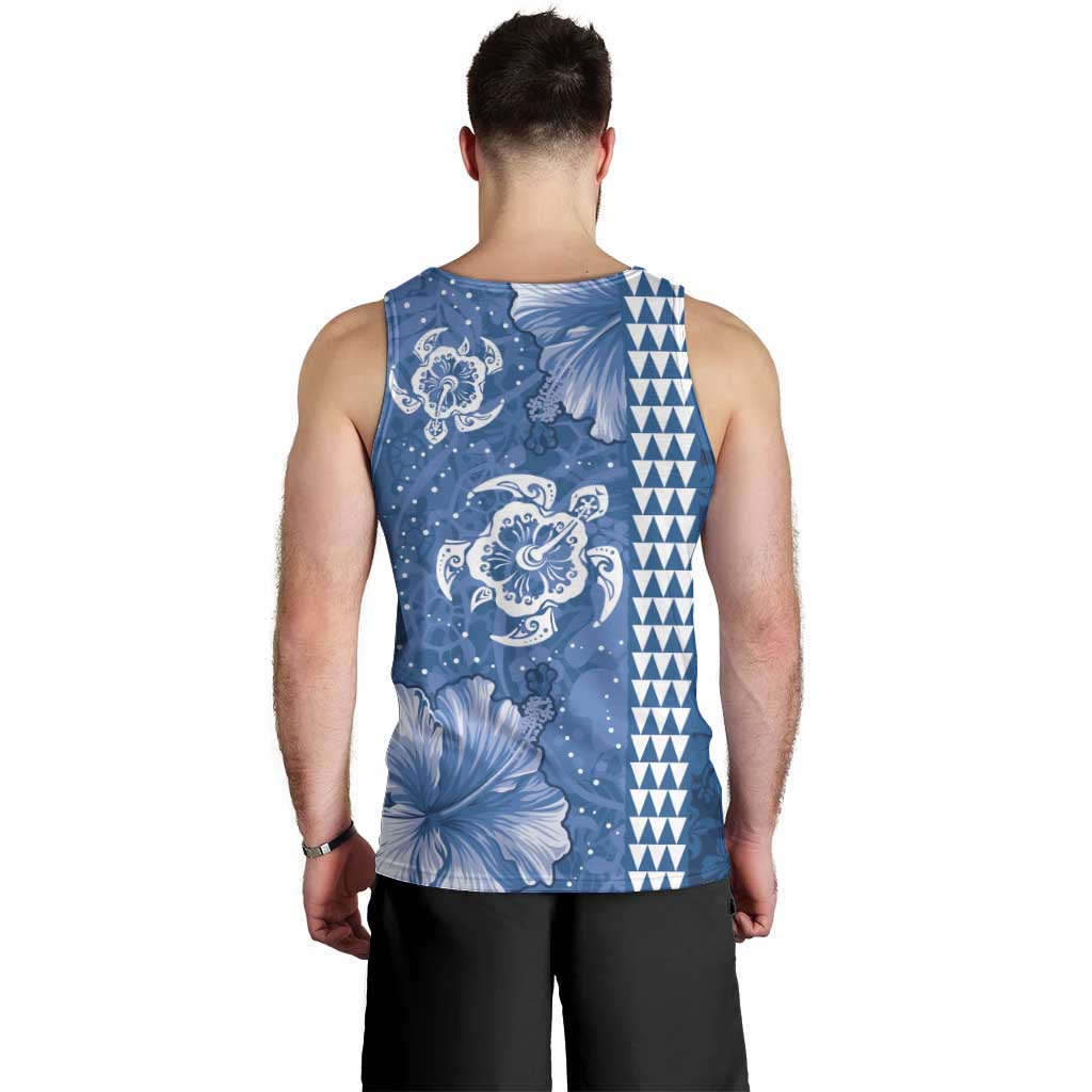 Blue Hibiscus Turle Men Tank Top Hawaiian Style Tribal Tapa Pattern LT9 - Polynesian Pride