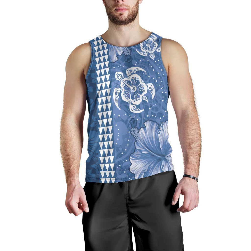 Blue Hibiscus Turle Men Tank Top Hawaiian Style Tribal Tapa Pattern LT9 - Polynesian Pride