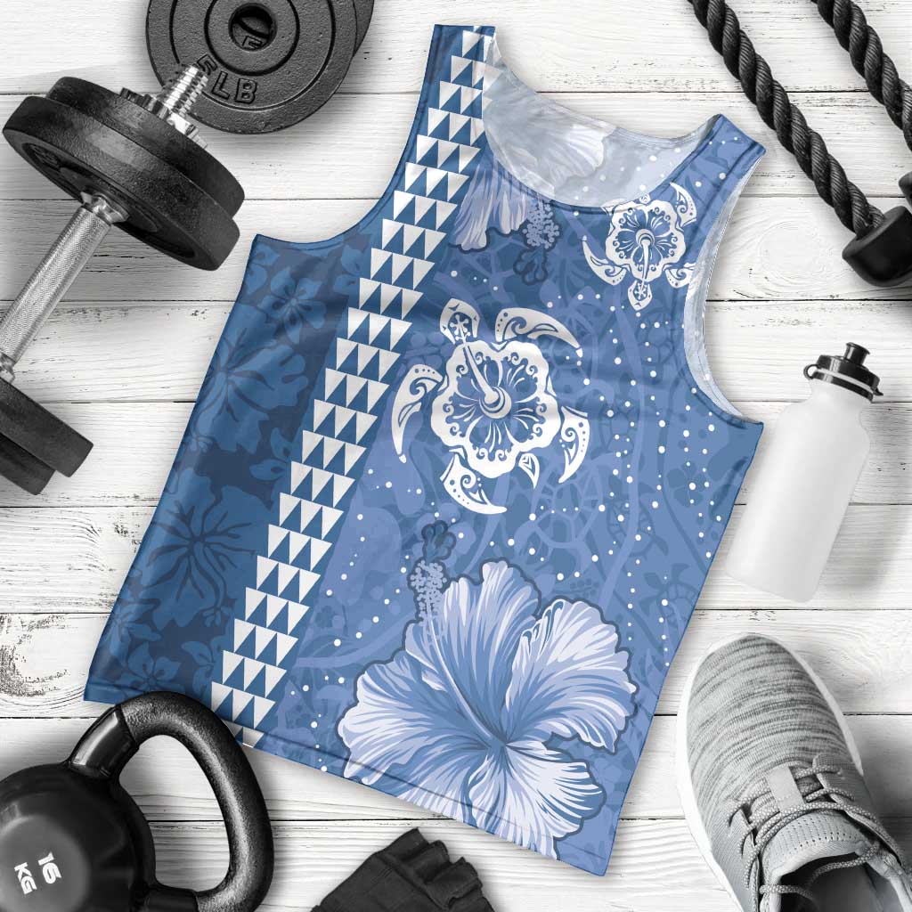 Blue Hibiscus Turle Men Tank Top Hawaiian Style Tribal Tapa Pattern LT9 - Polynesian Pride