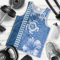 Blue Hibiscus Turle Men Tank Top Hawaiian Style Tribal Tapa Pattern LT9 - Polynesian Pride