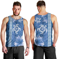 Blue Hibiscus Turle Men Tank Top Hawaiian Style Tribal Tapa Pattern LT9 - Polynesian Pride