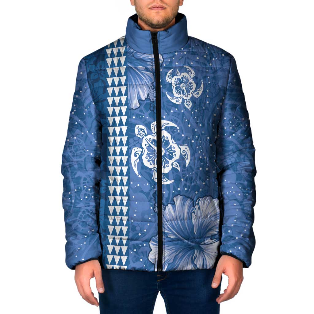 Blue Hibiscus Turle Padded Jacket Hawaiian Style Tribal Tapa Pattern LT9 Men Blue - Polynesian Pride