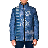 Blue Hibiscus Turle Padded Jacket Hawaiian Style Tribal Tapa Pattern LT9 Men Blue - Polynesian Pride