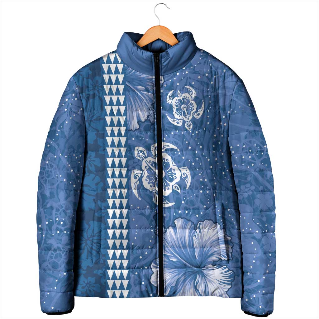 Blue Hibiscus Turle Padded Jacket Hawaiian Style Tribal Tapa Pattern LT9 - Polynesian Pride