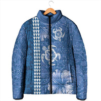 Blue Hibiscus Turle Padded Jacket Hawaiian Style Tribal Tapa Pattern LT9 - Polynesian Pride
