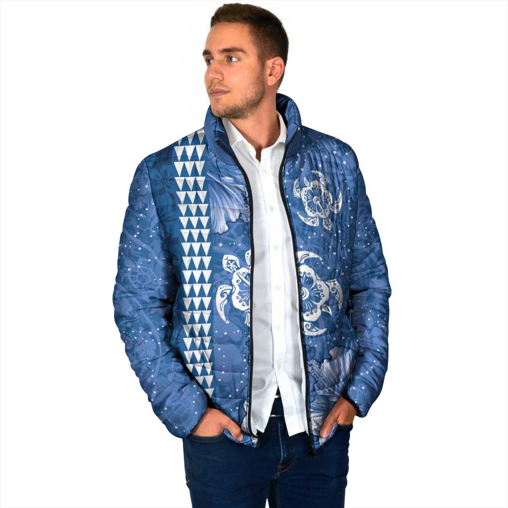 Blue Hibiscus Turle Padded Jacket Hawaiian Style Tribal Tapa Pattern LT9 - Polynesian Pride