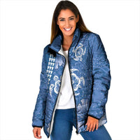 Blue Hibiscus Turle Padded Jacket Hawaiian Style Tribal Tapa Pattern LT9 Women Blue - Polynesian Pride