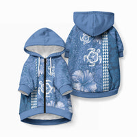 Blue Hibiscus Turtle Pet Hoodie Hawaiian Style Tribal Tapa Pattern LT9 Zip-up Blue - Polynesian Pride