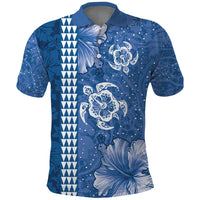 Blue Hibiscus Turle Polo Shirt Hawaiian Style Tribal Tapa Pattern LT9 Blue - Polynesian Pride
