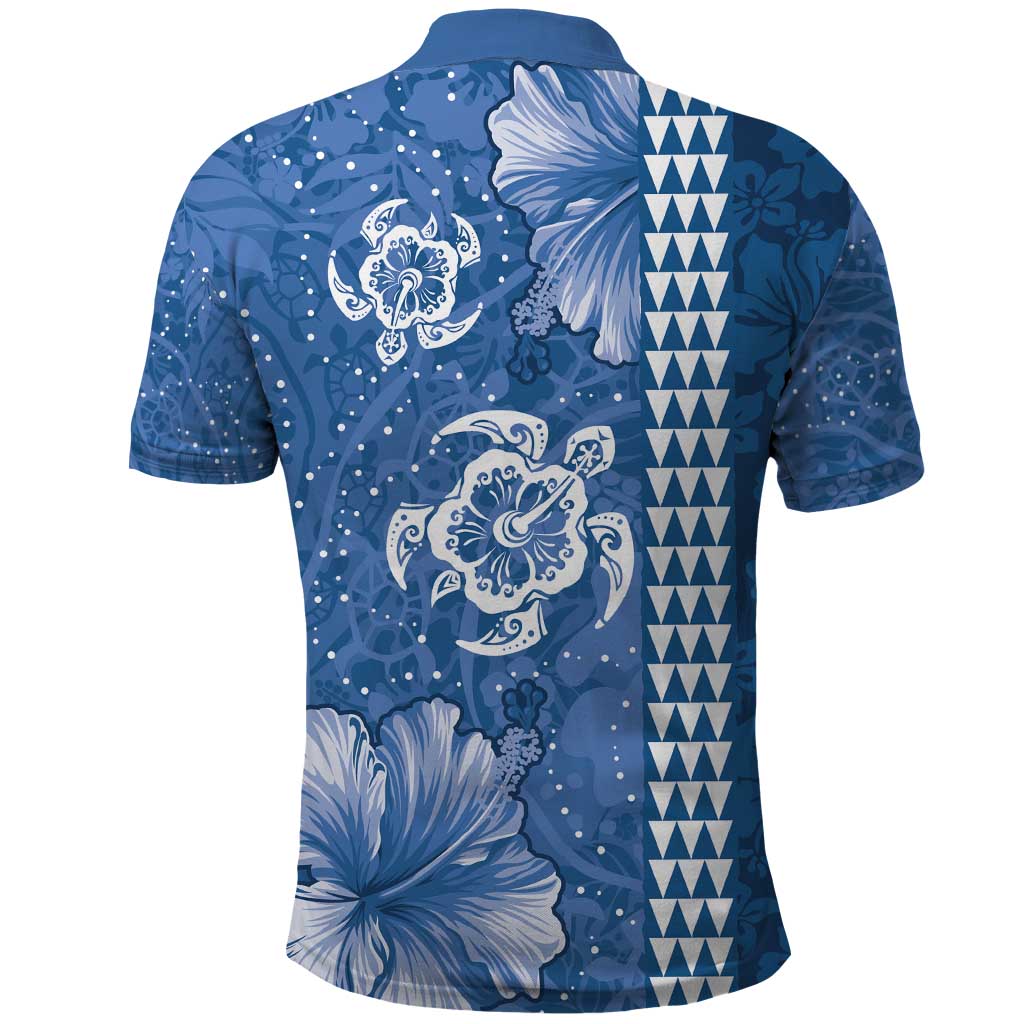 Blue Hibiscus Turle Polo Shirt Hawaiian Style Tribal Tapa Pattern LT9 - Polynesian Pride