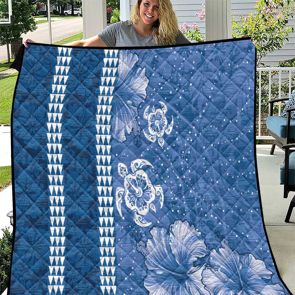 Blue Hibiscus Turle Quilt Hawaiian Style Tribal Tapa Pattern LT9 Blue - Polynesian Pride