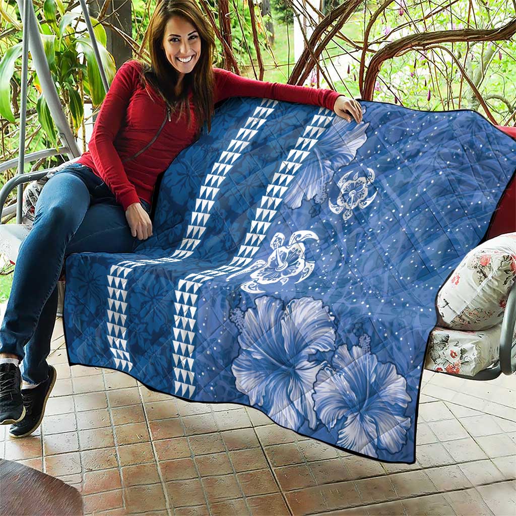 Blue Hibiscus Turle Quilt Hawaiian Style Tribal Tapa Pattern LT9 - Polynesian Pride