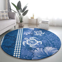 Blue Hibiscus Turle Round Carpet Hawaiian Style Tribal Tapa Pattern LT9 - Polynesian Pride
