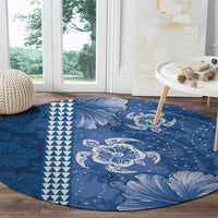 Blue Hibiscus Turle Round Carpet Hawaiian Style Tribal Tapa Pattern LT9 - Polynesian Pride