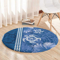 Blue Hibiscus Turle Round Carpet Hawaiian Style Tribal Tapa Pattern LT9 - Polynesian Pride