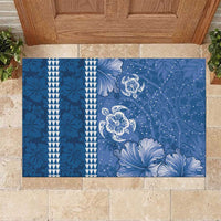 Blue Hibiscus Turle Rubber Doormat Hawaiian Style Tribal Tapa Pattern LT9 Blue - Polynesian Pride