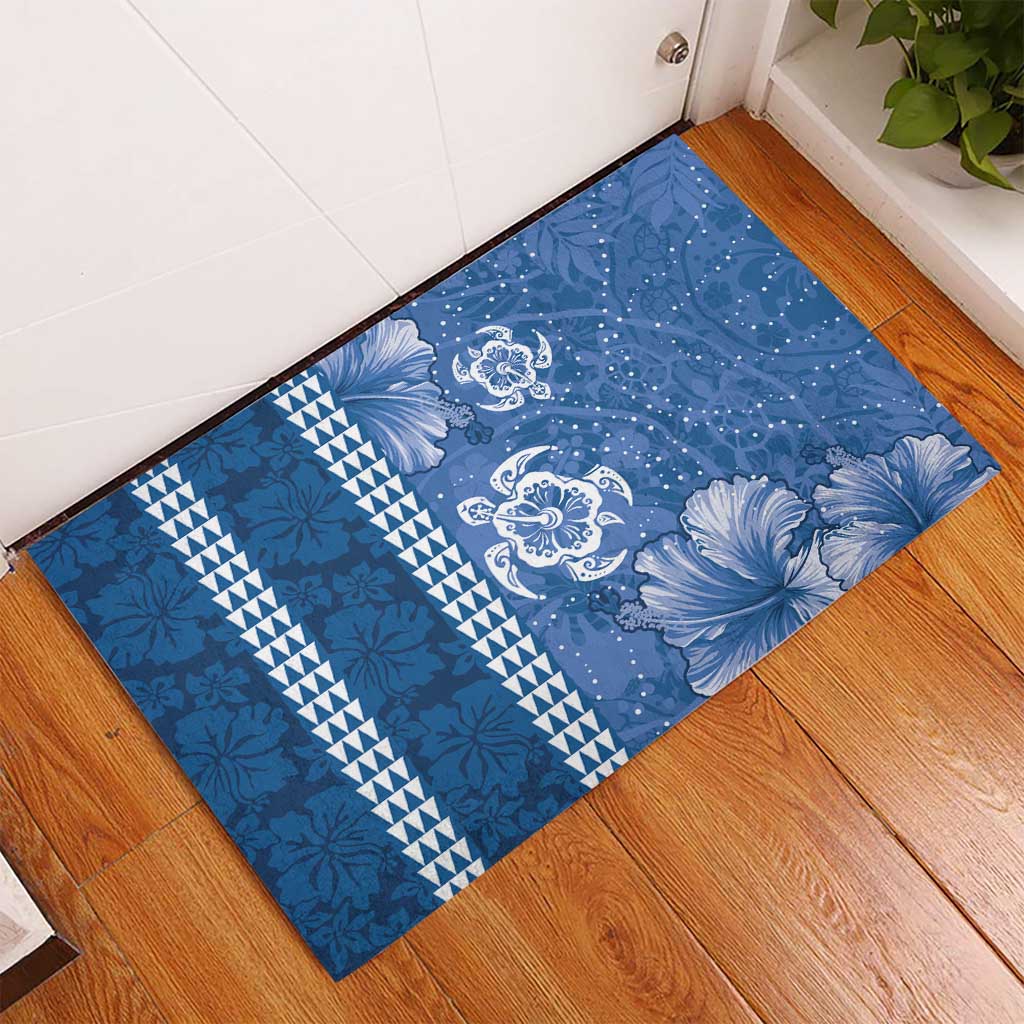 Blue Hibiscus Turle Rubber Doormat Hawaiian Style Tribal Tapa Pattern LT9 - Polynesian Pride
