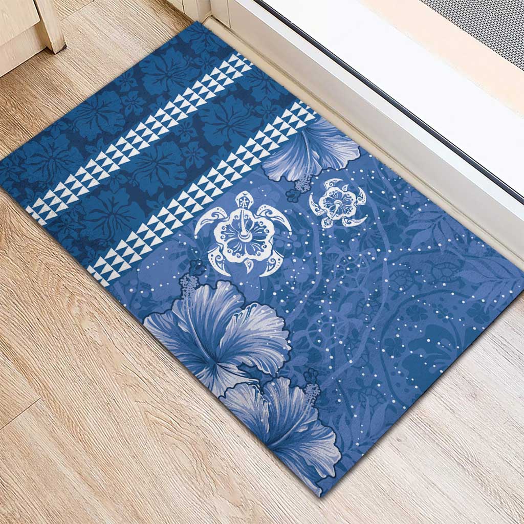 Blue Hibiscus Turle Rubber Doormat Hawaiian Style Tribal Tapa Pattern LT9 - Polynesian Pride
