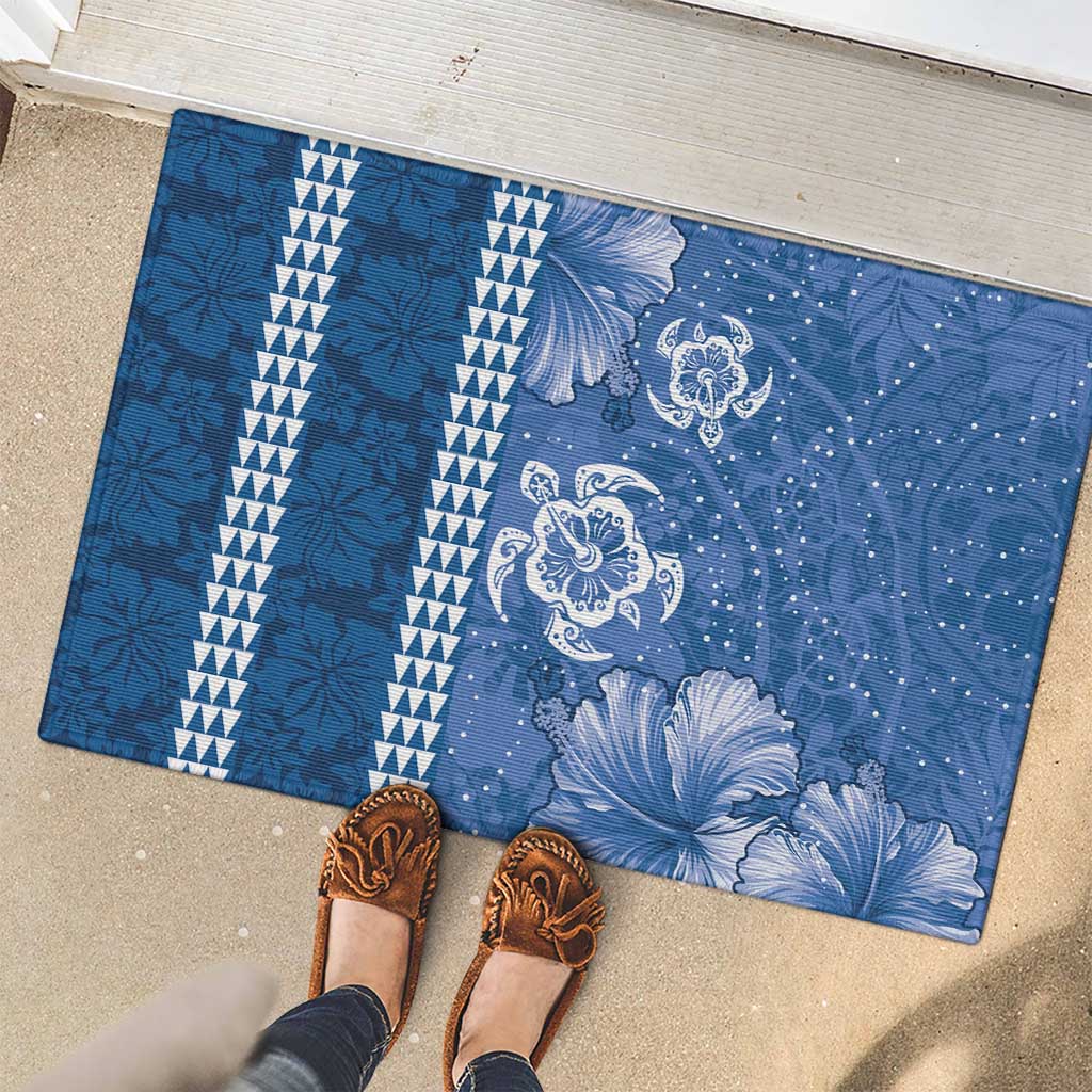 Blue Hibiscus Turle Rubber Doormat Hawaiian Style Tribal Tapa Pattern LT9 - Polynesian Pride