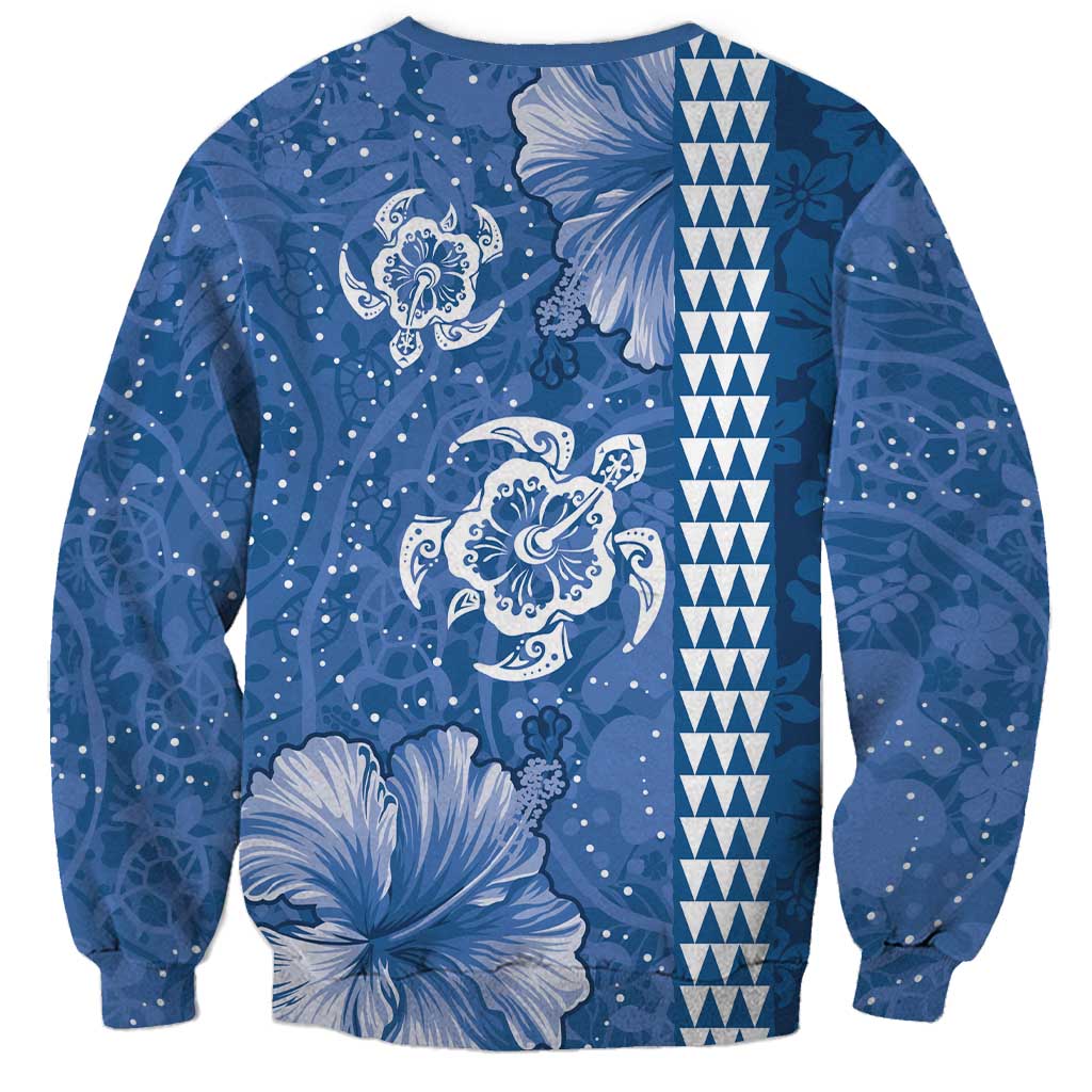 Blue Hibiscus Turle Sweatshirt Hawaiian Style Tribal Tapa Pattern LT9 - Polynesian Pride